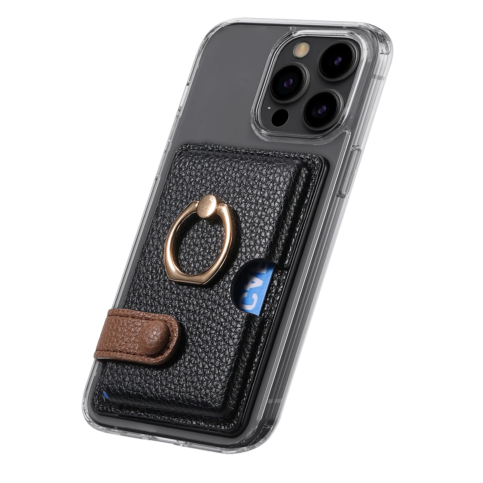 Excefore Wallet Phone Case, Credit Card Holder with Ring for Back of Phone Cases Flip, Leather Wallet Sleeve Pouch Compatible with iPhone, Samsung Galaxy Android Most Smartphones, Black