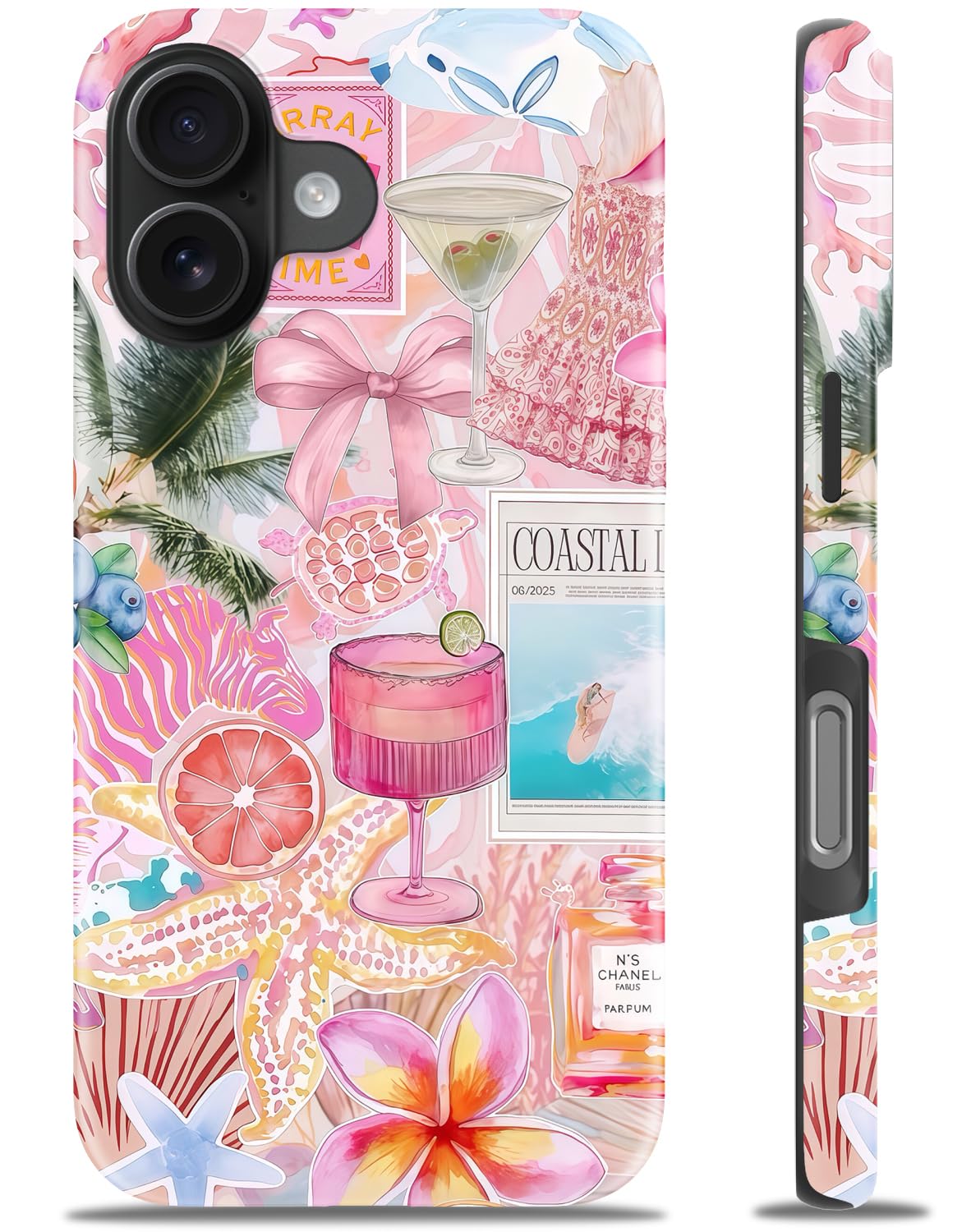 Coque iPhone 16 Plus Goodon : protection rigide double couche et silicone Paradis rose avec fleurs