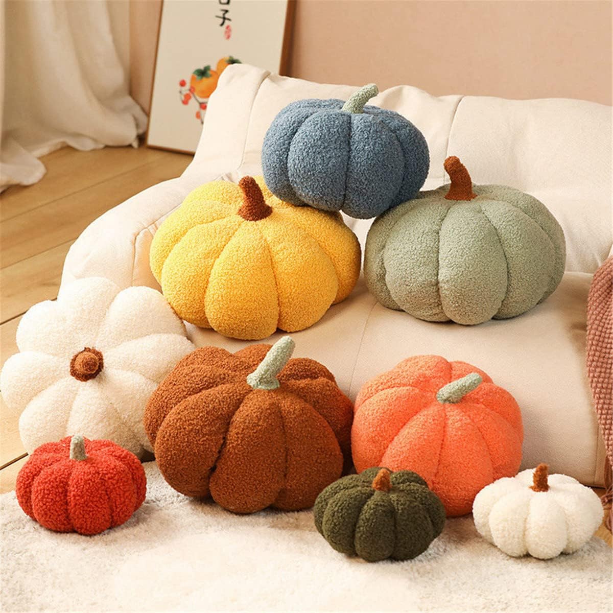 Cuscino Halloween Zucca, Cuscino Decorativo 3D a Forma di Zucca, Decorazione Divano Autunnale, Pumpkin Cushion per Ringraziamento Halloween Auto Casa (Orange,13.78in/35cm)