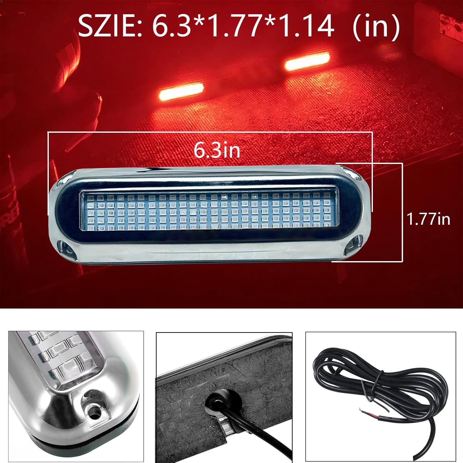 2Pcs Red Underwater light,120 LEDs Marine Boat LED Lights 316 Stainless Steel Boat Transom Deck Dock Lamp,Pontoon Yacht Trailer Stern Navigation Interior Lights,6000LM