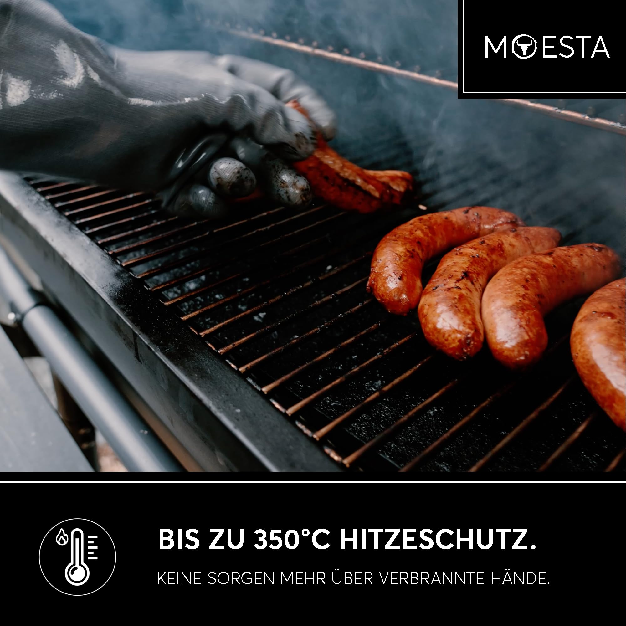 MOESTA BBQ EST. 2012 Moesta BBQ 20011 HeatPro Gloves - Guantes de silicona para barbacoa (resistentes al calor, lavables hasta 250 °C, talla M 8), color gris antracita