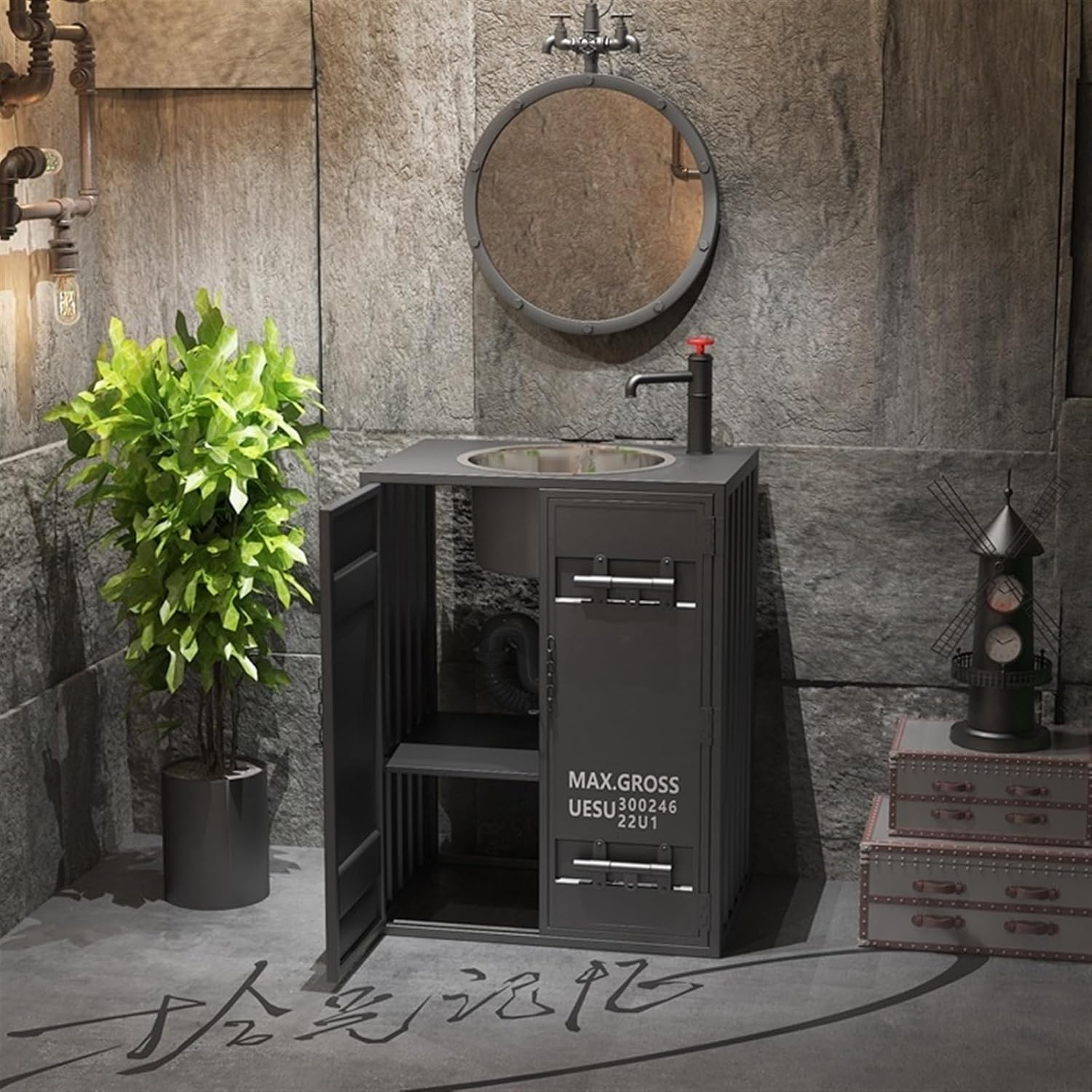 Bathroom Sink Industrial Style Sink Combo with Iron Cabinet,Standing Sink with Faucet and Drain Set, Vintage Bathroom Bar Restaurant Pedestal Sink Bathroom Pedestal Sink (Size : Light