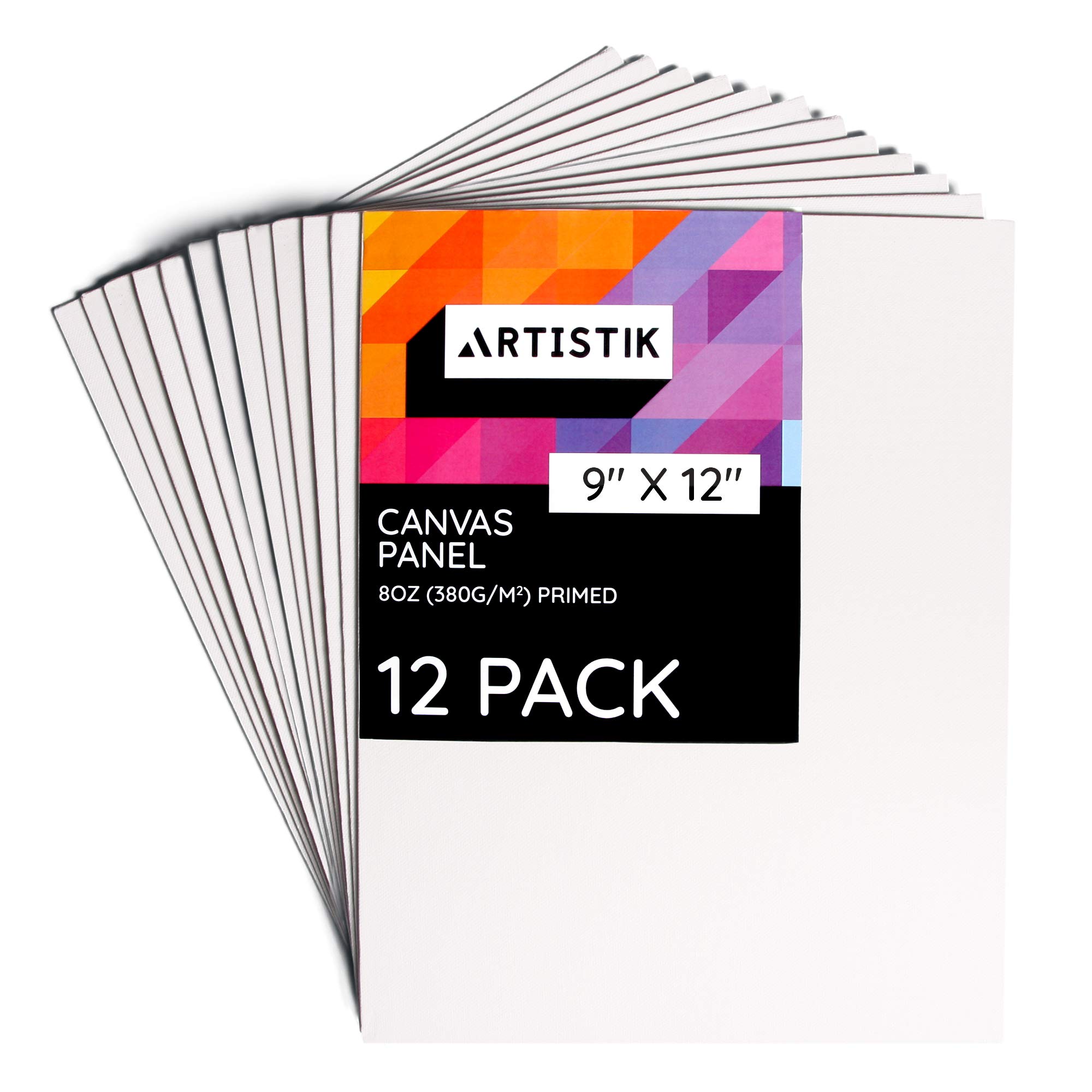 Blank Canvas - Canvas Frames Panel Board for Painting, 100% Cotton Artist Triple Primed Gesso Canvas Panel Art Paint Supply by Artistik (Pack of 12-12 x 9")