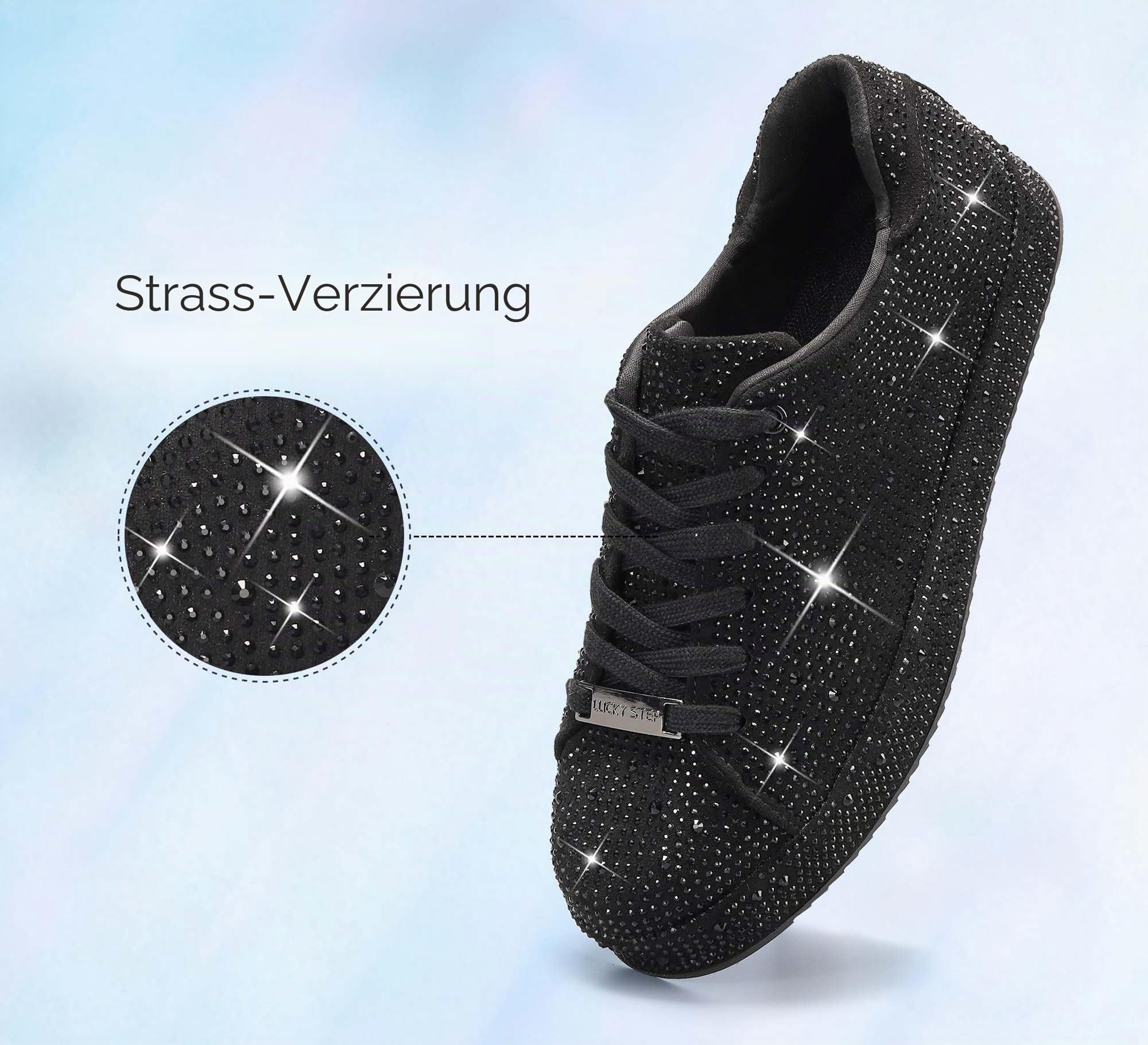 LUCKY STEP Damen Plateau Sneaker mit Strass, Funkelnde Schuhe
