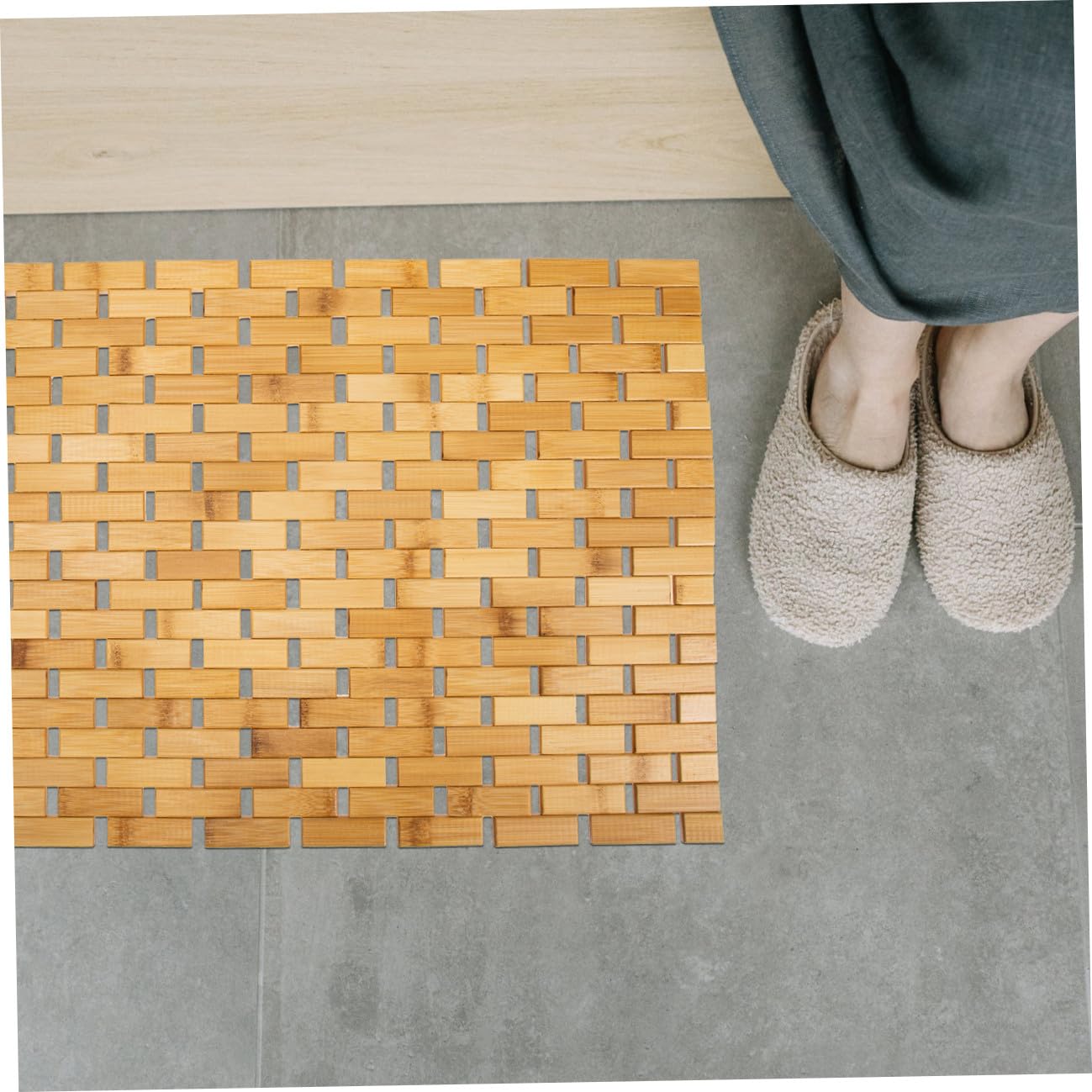 BESPORTBLE Bambusmatte rutschfeste Fußmatte 40x60cm Verschleißfestes Bambusgewebe Naturstil Blockdesign Anti Rutsch Badezimmer und Eingangsbereichsmatte