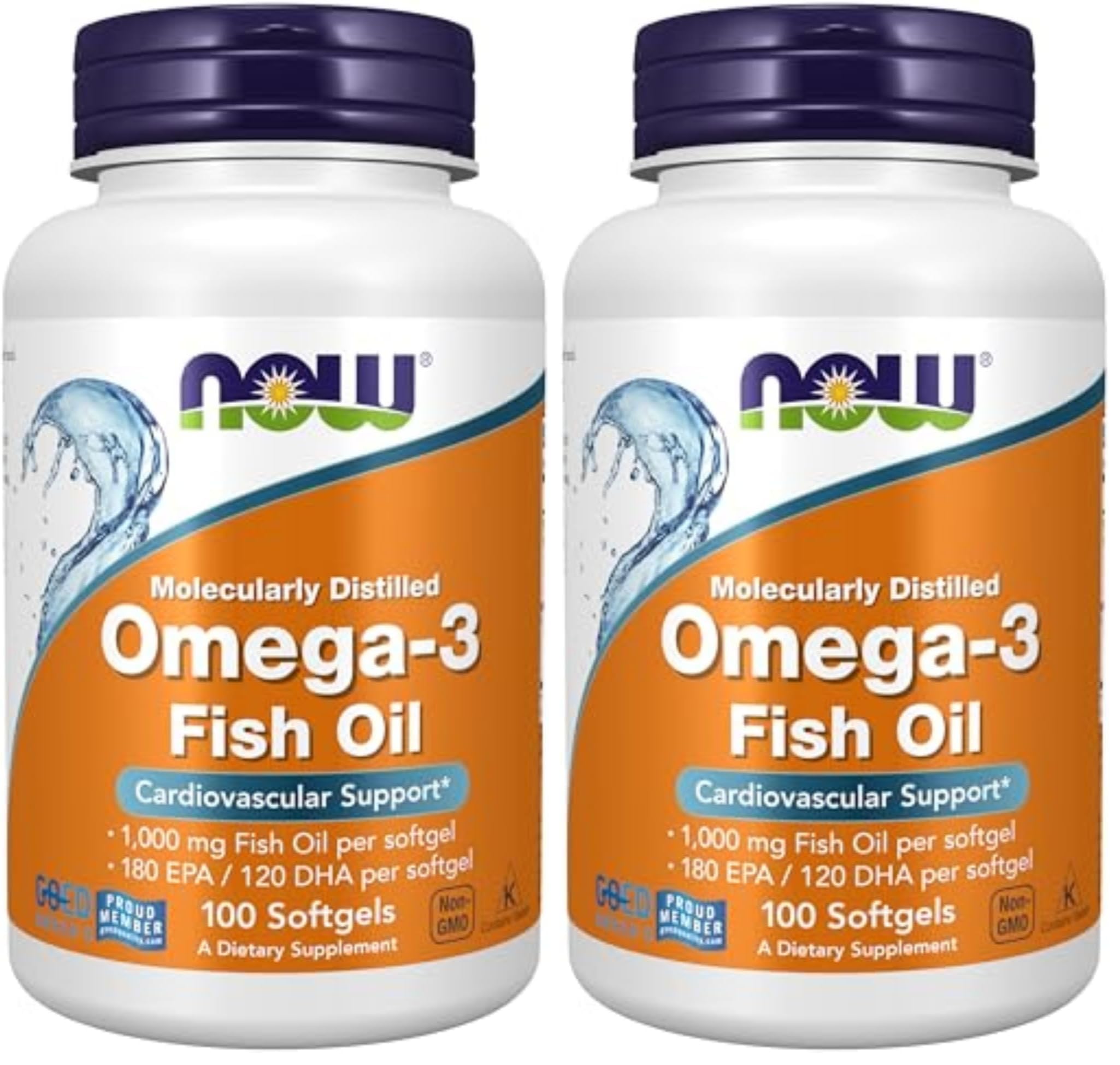 NOW Suplemento de Ômega-3, óleo de peixe 1.000 mg (180 mg EPA/120 mg DHA), 200 cápsulas gelatinosas