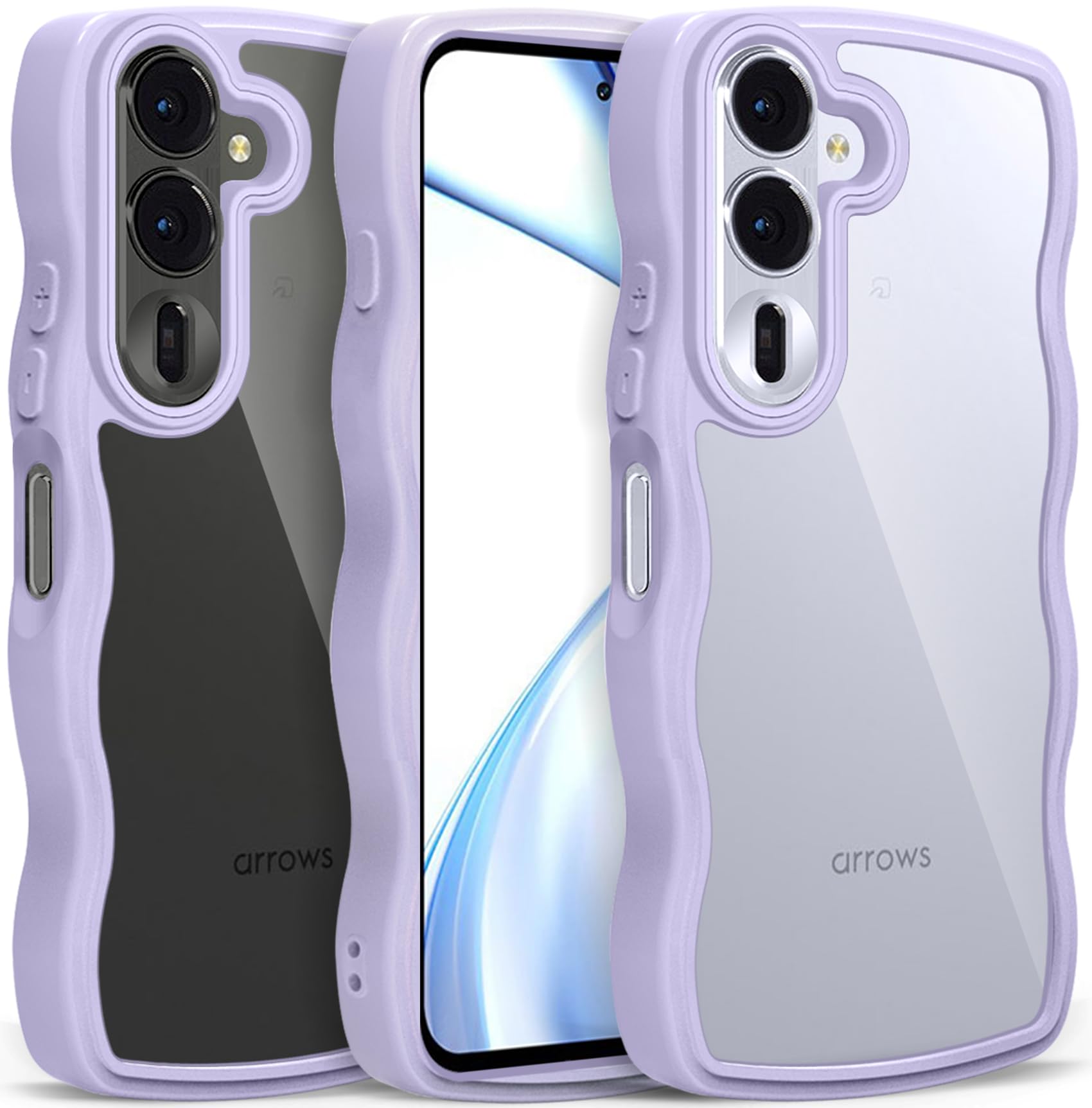Meiping For arrows Alpha2 / Alpha ケース クリア ウェーブ おしゃれ かわいい 人気 F-51F / F-51G スマホケース M08 カバー 滑り止め 薄型 軽量 耐衝撃 ストラップホール付き シリコン 透明(パープル)