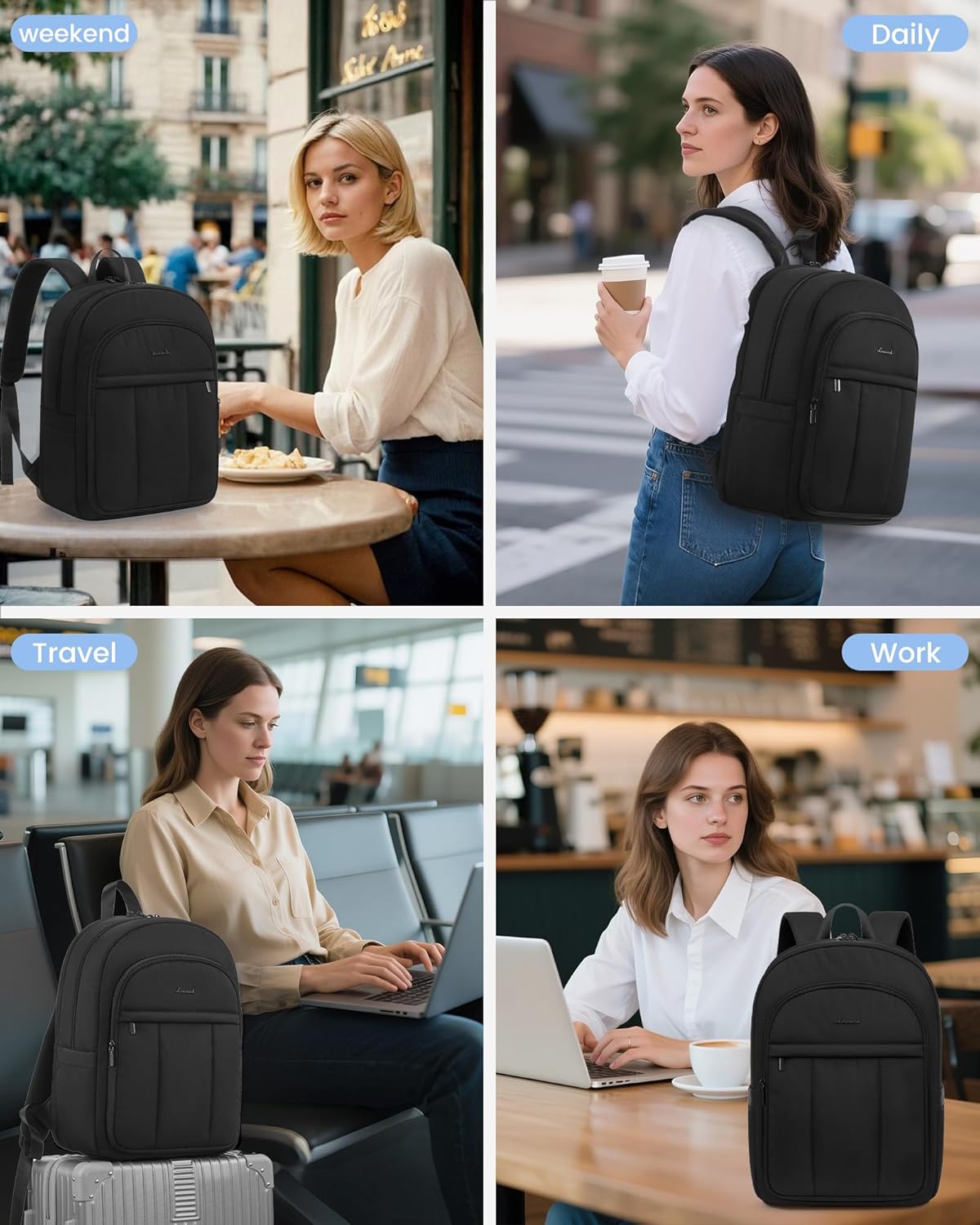 LOVEVOOK Laptop Backpack for Women, Puffer Travel Bag Fits 17 Inch Laptop, Lightweight Work Daypack for Teacher Nurse, Water-resistant College Bookbag, Black