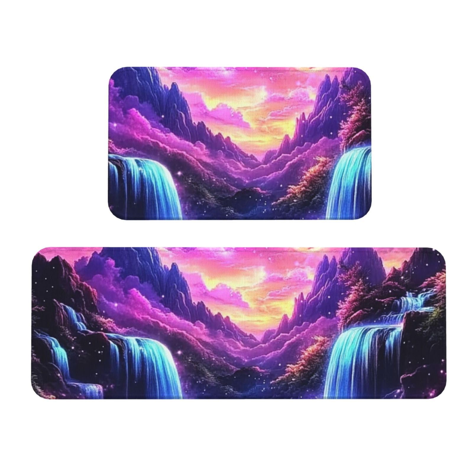 Juego de 2 tapetes de cocina acolchados Mountain Falls con diseño de la Vía Láctea