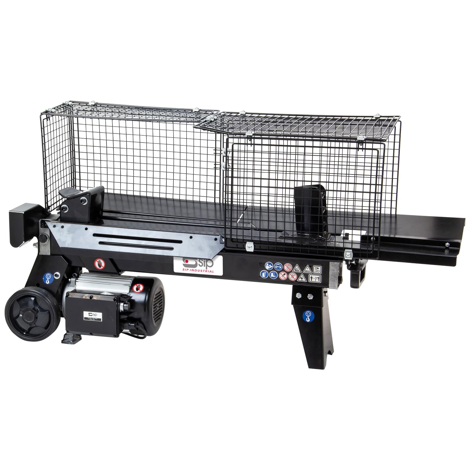 SIP 5 Ton Electric Log Splitter - 520mm Max Length - 250mm Diameter - Safety Cage - Black