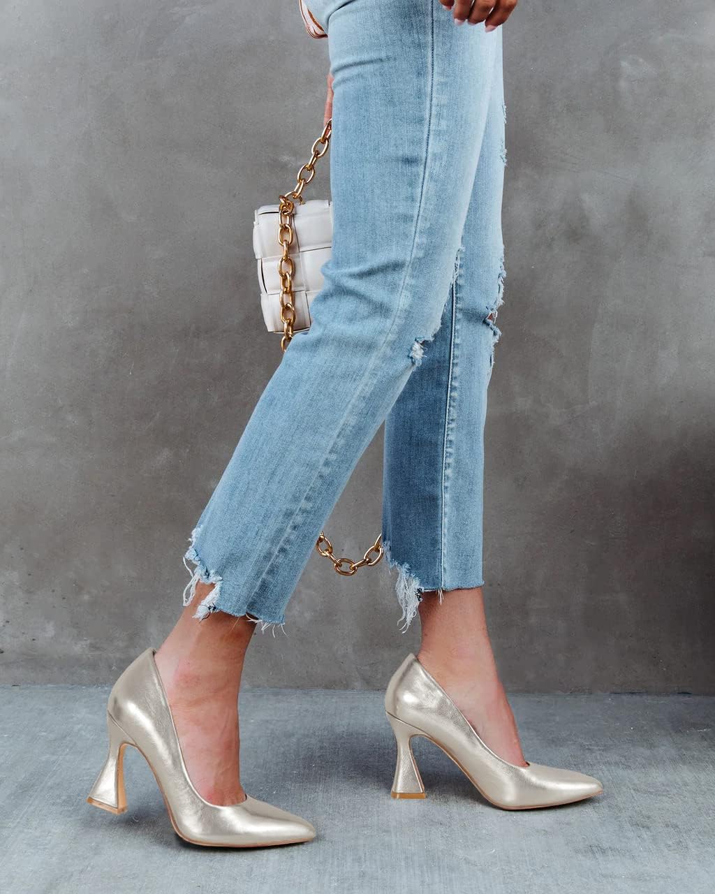 Women's Pointed Toe High Heel Pumps Closed Toe Flared Heel Slip-On Party Wedding Office Dress Shoes - Image 2