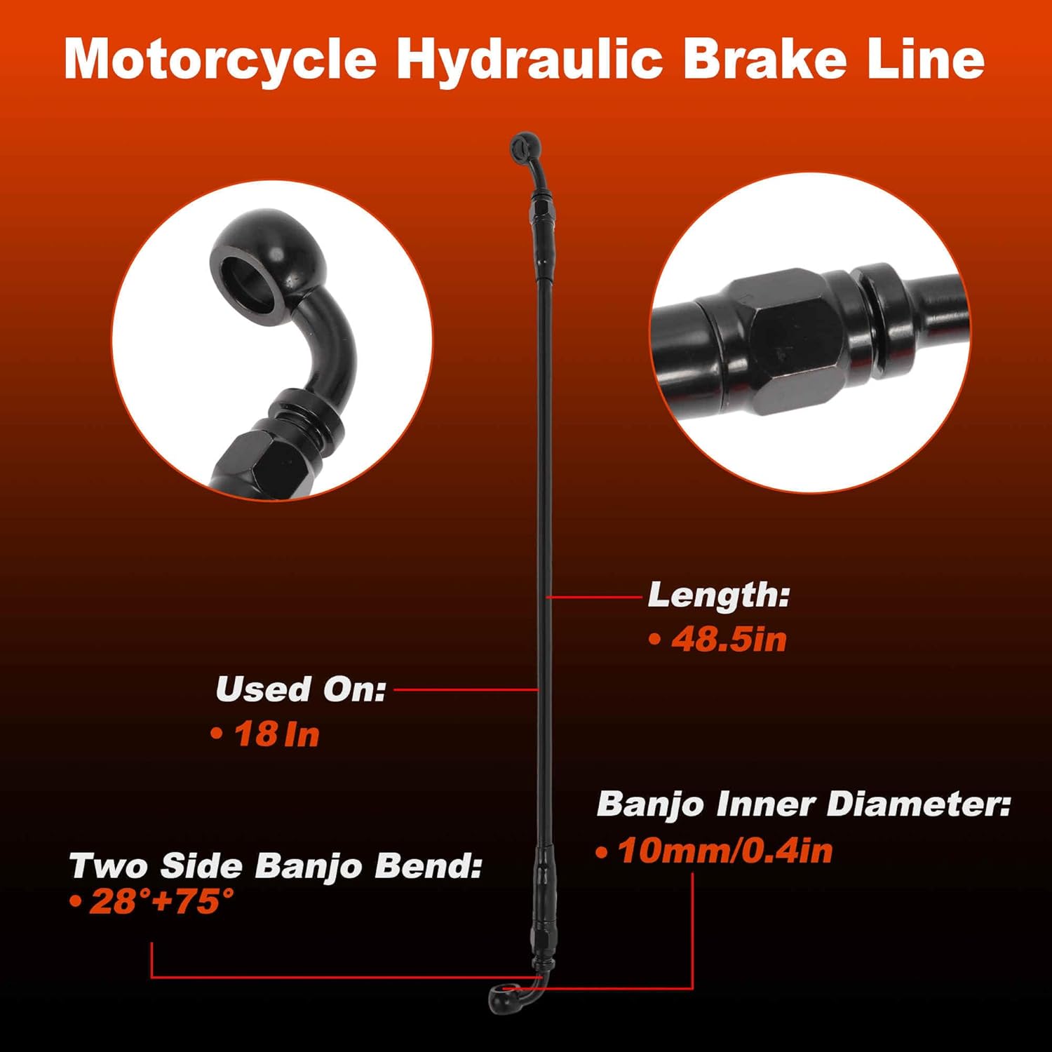 48.5" Hydraulic Front Brake Line Kit for 18Inch Handlebar Hydraulic Brake Line for Harley Sportster XL 2004-2024 Black