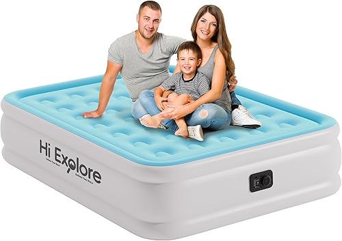 Miniatura 13 de Colchón de aire tamaño matrimonial con bomba elevada incorporada, con felpa cómoda, colchón inflable, cama inflable portátil para el hogar,