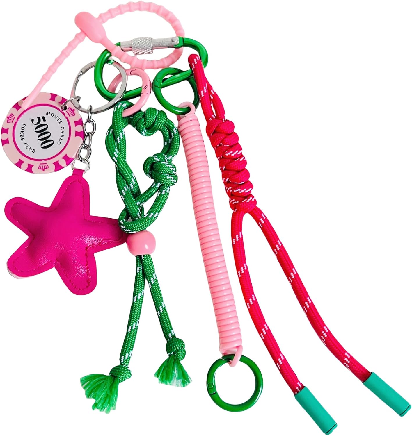 Pink Cute Keychain, Fashions Bag Charm, Hand-Woven Nylon Rope Key Chain, Aesthetic Keychain, Bag Accessories Charms for Handbag, Backpack