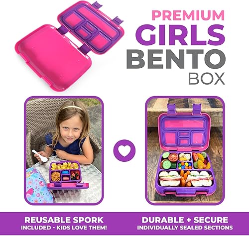 Miniatura 69 de Kinsho - Lonchera bento infantil, 5 secciones para control de porciones, bandeja de plástico desmontable sin bisfenol A, para niños preescolares