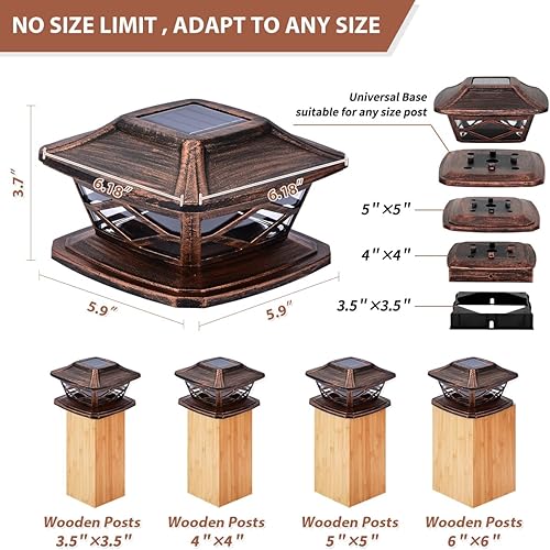 Miniatura 3 de TWINSLUXES - Luces solares LED para postes al aire libre, 2 modos, impermeables, para valla solar, para postes de 4 x 4, 5 x 5 y 6 x 6pulgadas en