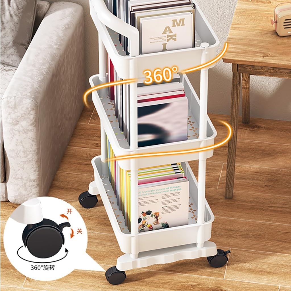 Chariot Utilitaire Novent à 3/4 Niveaux - Étagère Roulante Avec Roues Et Crochets - Rangement Mobile Snacks Ou Livres