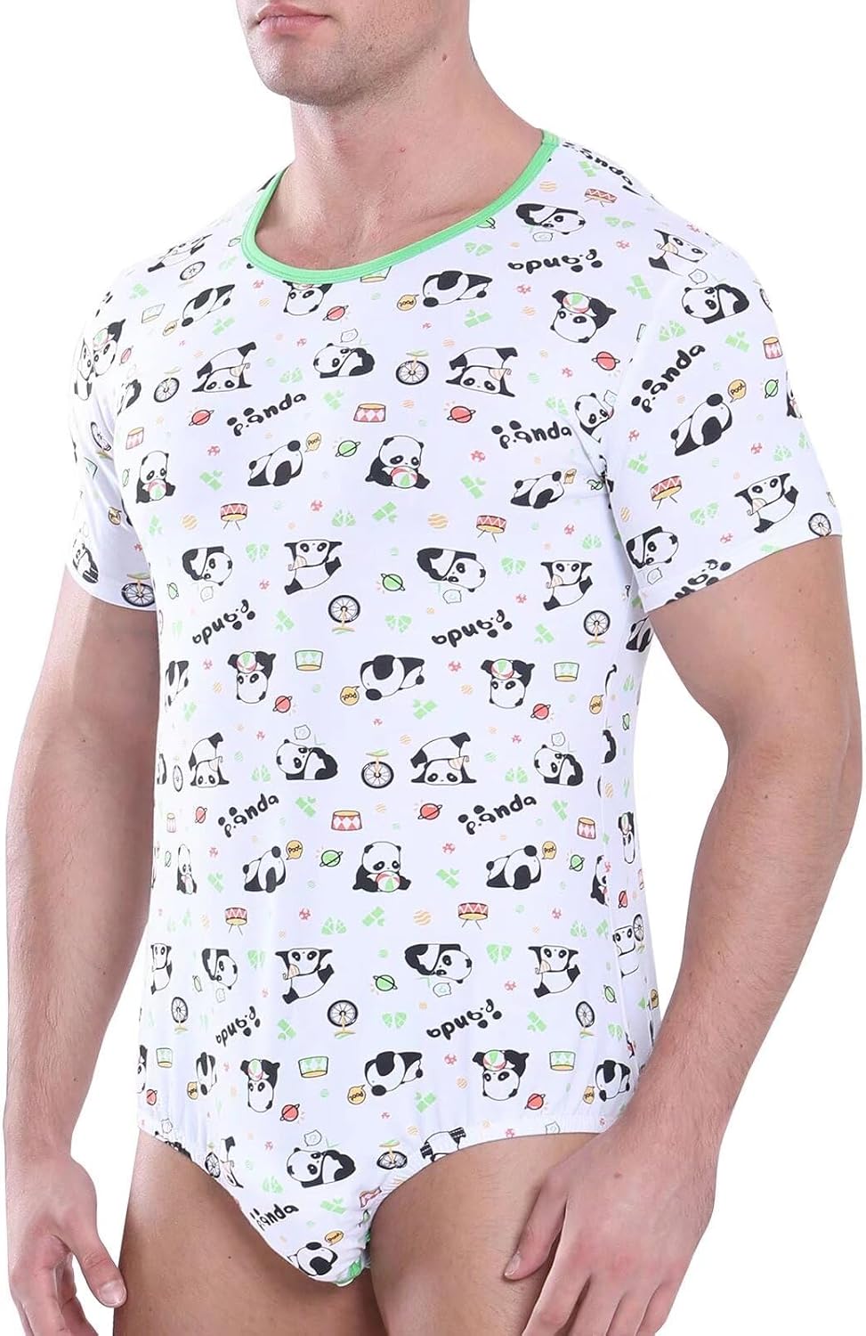 Landofgenie Men Short Sleeve Bodysuit Pajama Print Bodysuit One Piece Pajamas Rompers Basic Onesie - Image 4