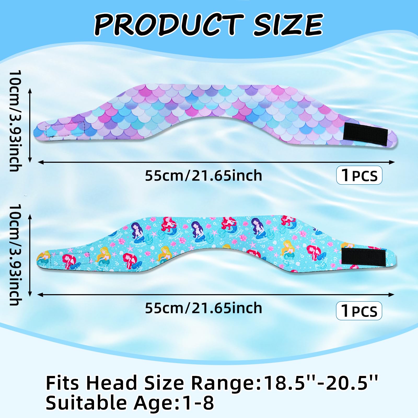 Diadema de Natación Impermeable Ajustable para Niños 2 PCS - Cinta para Nadar Surfear Ducharse