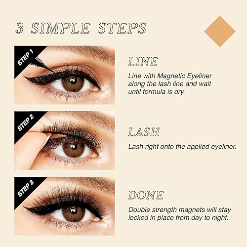 Miniatura 6 de Kit de delineador de ojos y pestañas magnéticas, 5 pares de pestañas naturales de estilo 3D con 2 delineadores magnéticos y aplicador