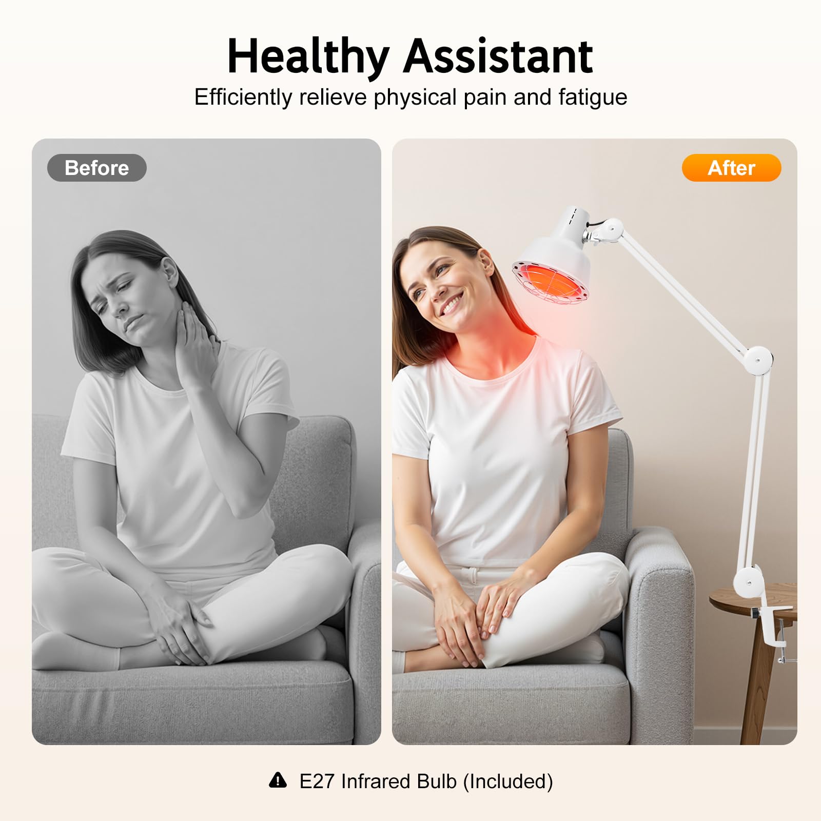 Lámpara infrarroja de 275 W, lámpara de calor, luz roja, lámpara infrarroja, con clip, alivio del dolor, fisioterapia, salud