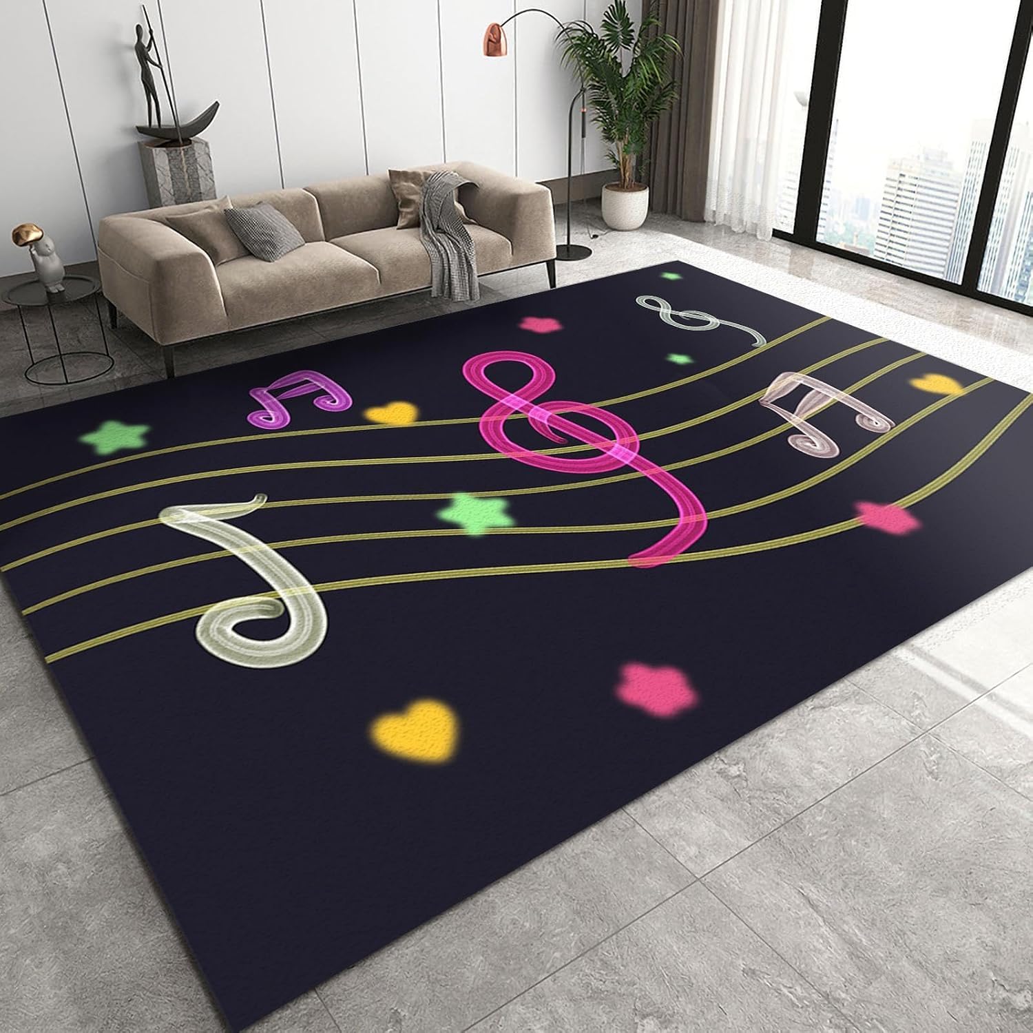 Tapis de cuisine 100x200 cm notes de musique tapis de sol antidérapant imprimé