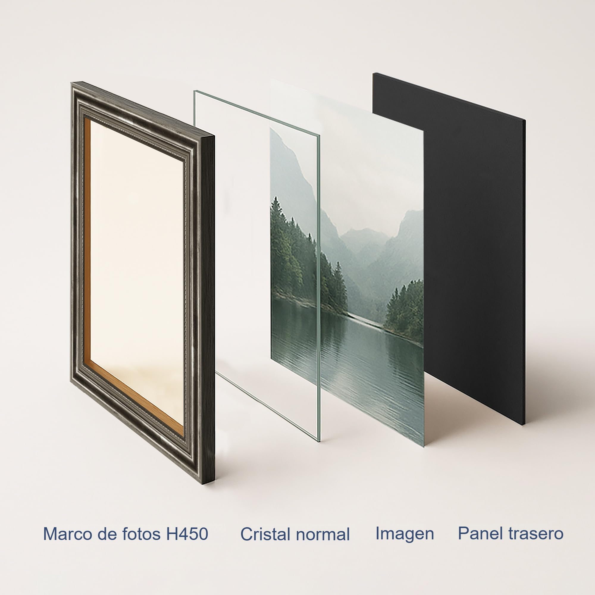 WANDStyle Marcos de fotos 30x45 cm vintage, Marco plateado para cuadro y poster, Marcos para cuadros 45x30 cm, Marco fotos madera, Portaretratos de pared, Picture Frame H450 - Made in Germany