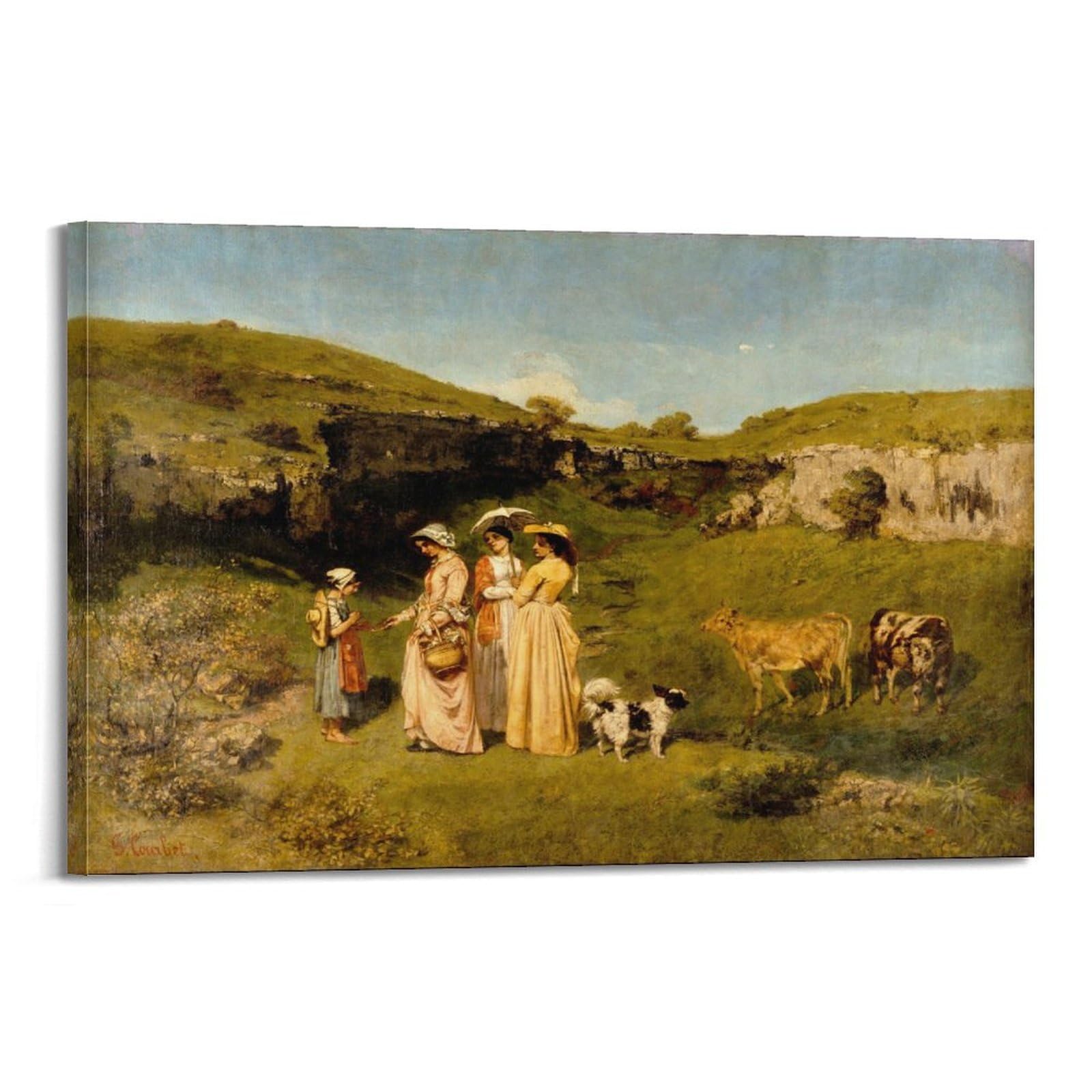Póster de Jóvenes Damas del Pueblo de Gustave Courbet en lienzo para pared, impresión de pergamino para la sala de estar, paredes y hogares, 40 x 60 cm