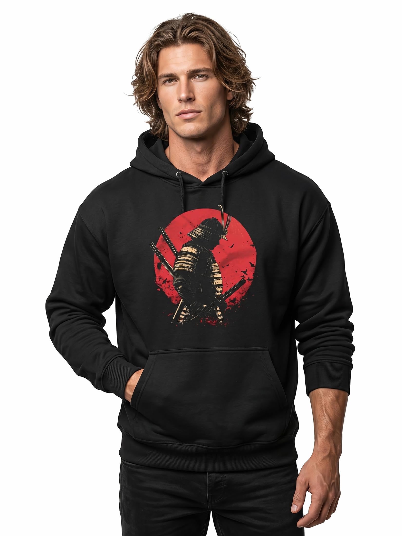 MAKAYA Felpa con Cappuccio Samurai Giapponese Hoodie Ninja Guerriero Katana Spada Tokyo Arti Marziali Anime Uomo