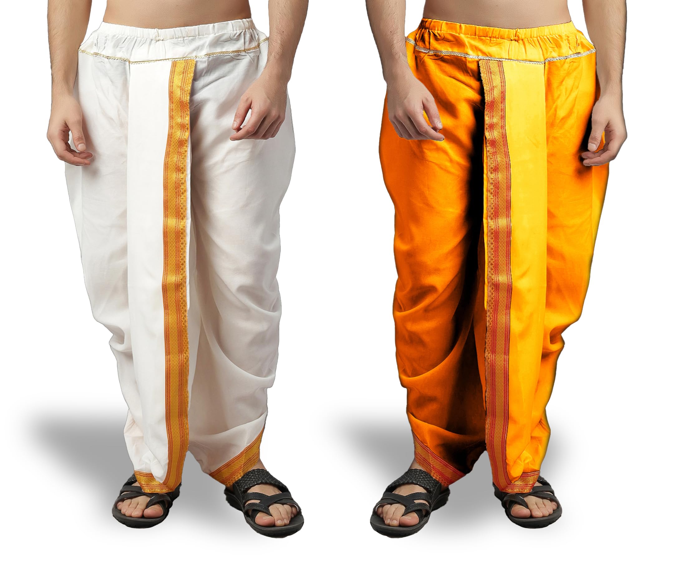 Men's Art Silk Readymade Dhoti |Traditional Indian Outfit | Festival, Wedding & Pooja Wear | Free Size 28–42 Waist | Ethnic Wear Set (Pack of 2)-picture-43