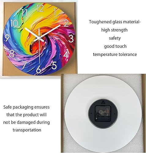 Miniatura 8 de Reloj de pared silencioso que no hace tictac, analógico, de cristal, funciona con pilas, 14 pulgadas, reloj de pared colorido abstracto para