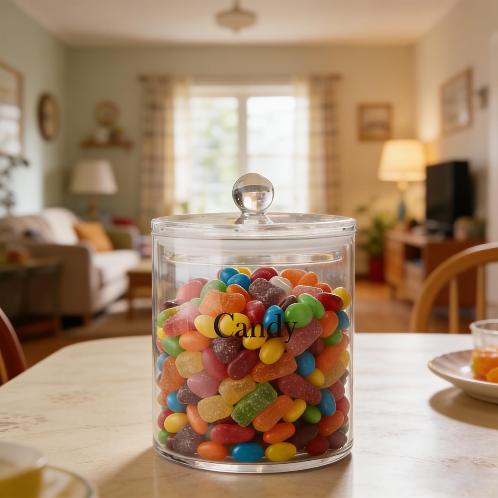 Bonbonglas aus Acryl 1.3L, Bonbonglas mit Deckel Transparent, Süßigkeiten Spender Breite Öffnung für Küche, Wohnzimmer und Party Aufbewahrung Süßigkeiten, Kekse und Kleine Snacks