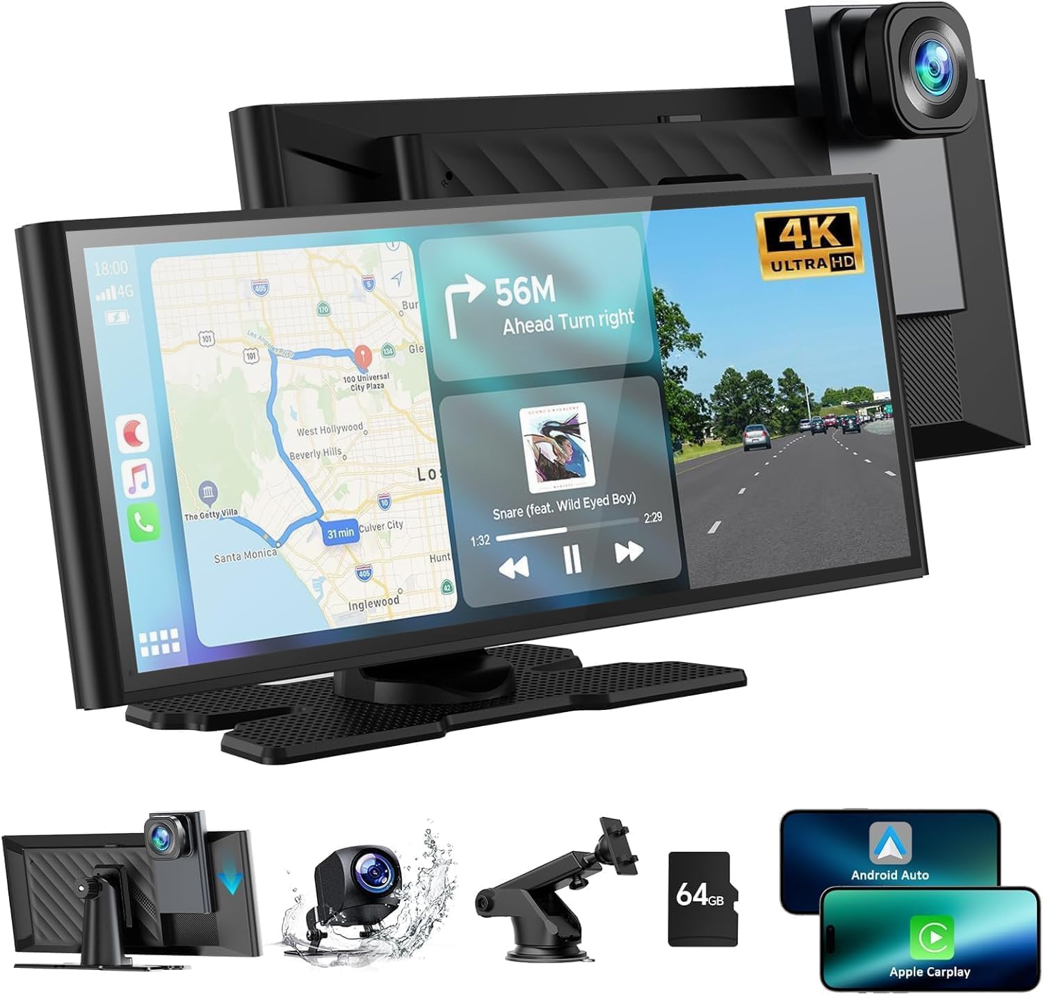 "**Autoradio Carplay Sans Fil 9.26 Pouces avec Caméra de Recul 1080P, Dashcam 4K, Bluetooth, GPS, TF 64G**"