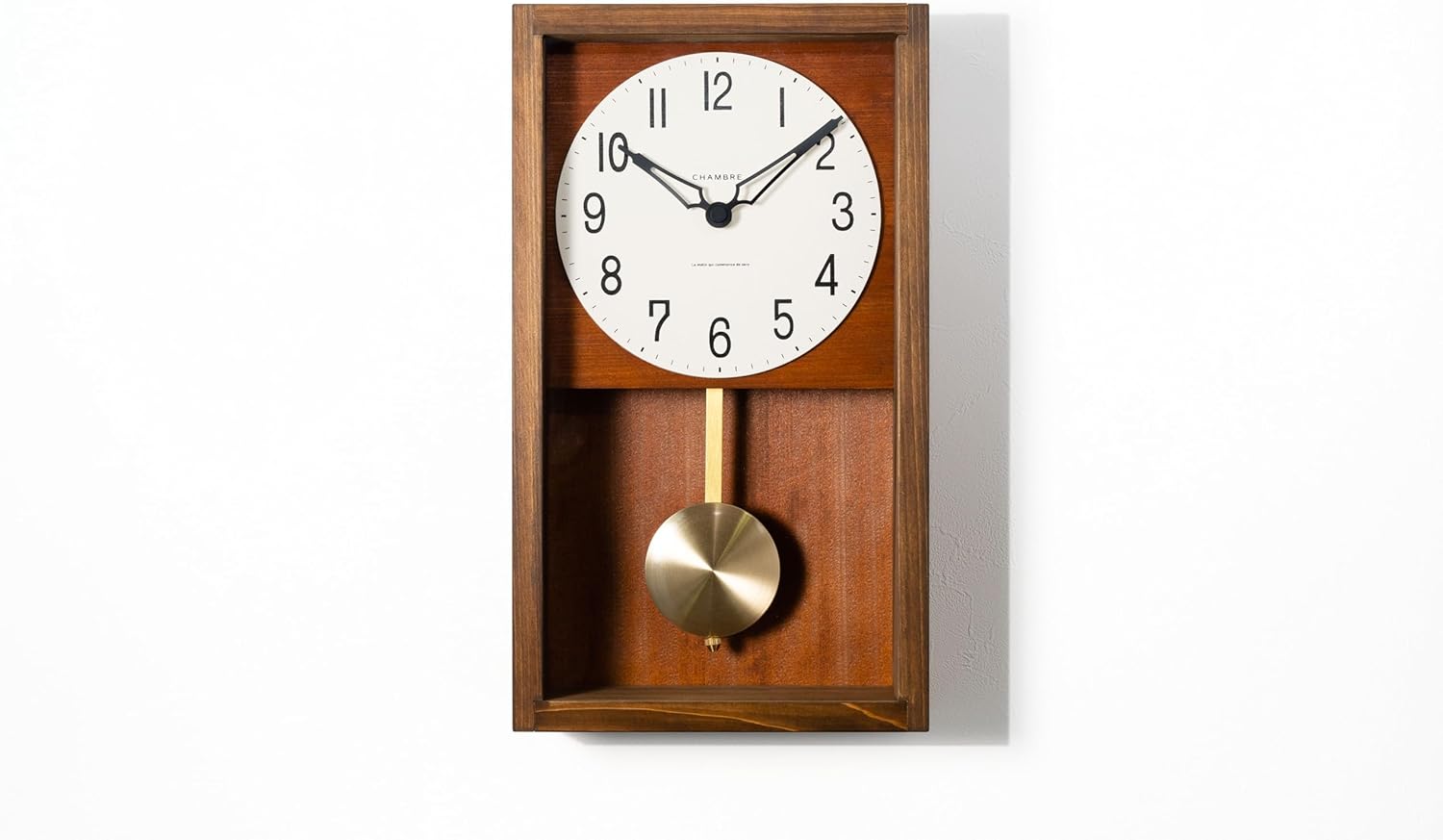 Wall Clock Japanese Handcrafted Solid Wood Clock Rectangular Pendulum Clock Silent Non-Ticking Battery Operated Modern Decor for Living Room Bedroom Office HINOKI PENDULUM CLOCK CH-033 (BROWN)