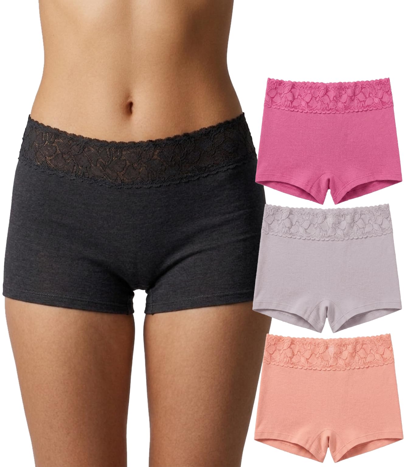 Women Cotton Lace Boyshort Panties | Soft Breathable Boyshort Underwear for Women | Lace Waistband Mid Rise Full Coverage Ladies Innerwear | Stretchable Comfortable Panty Multicolor-image-26