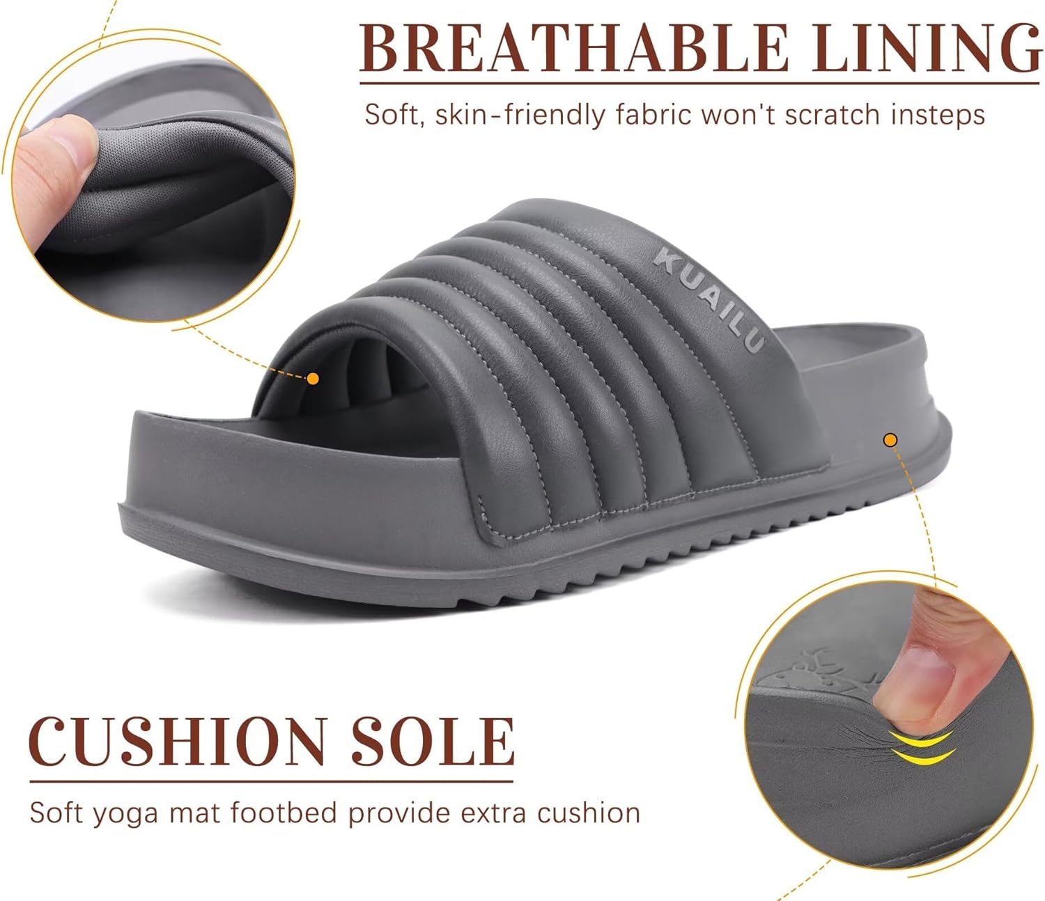 KuaiLu Womens Sandals with Arch Support Orthopedic Comfortable Lightweight Cushion Recovery Slides Summer Fashion Leather Casual Womans Plantar Fasciitis Sandals for Indoor&Outdoor (US Size 6-12) - Image 3