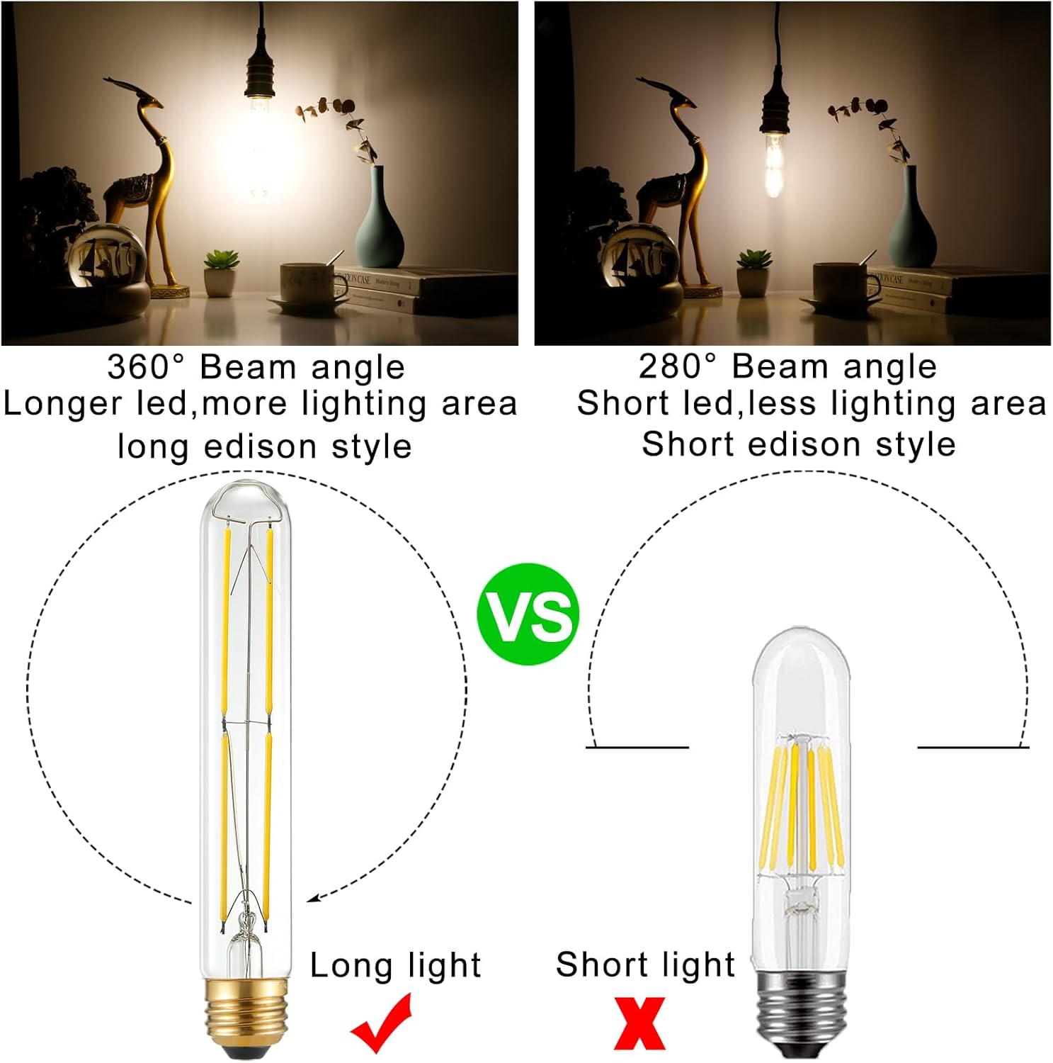 Arberlic 7.3 Inch T10 LED Bulb,6W E26 LED Bulb dimmable Equivalent E26 Bulb 60 watt,Neutral White 4000K,600lm,CRI85+,AC120V,Clear Glass Long Tubular Light Bulb,Flicker-Free,Pack of 6