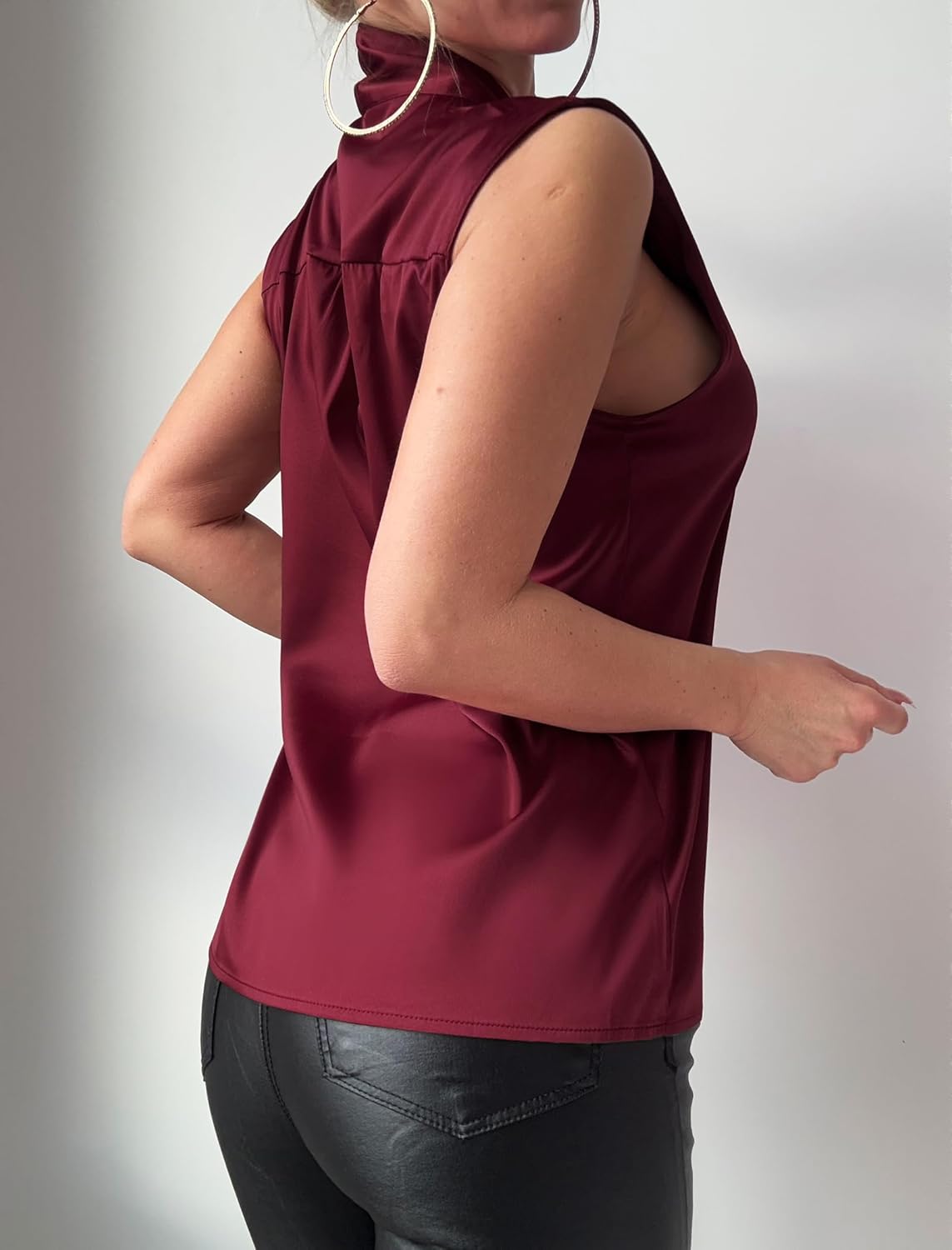 ZAFUL Women's Silk Satin Tank Top Mock Neck Bow Tie Knot Sleeveless Blouse Summer Basic Casual Shirt - Image 4