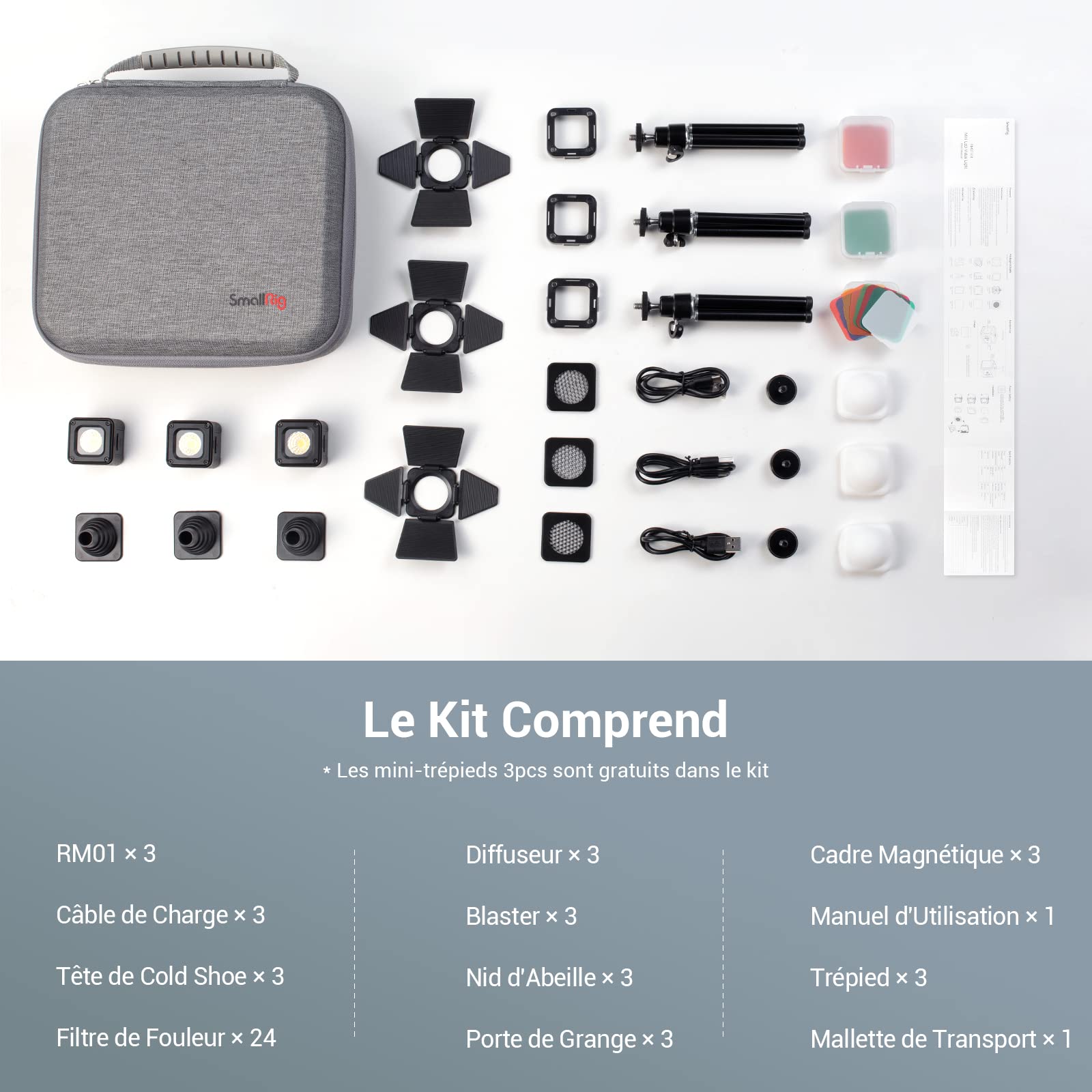 SMALLRIG RM01 Kit d'Éclairage Vidéo LED (3 Pièces), Kit d'Éclairage pour Appareil Photo Portable Étanche Mini Cube pour Smartphone, Appareil Photo d'action et Reflex Numérique - 3469