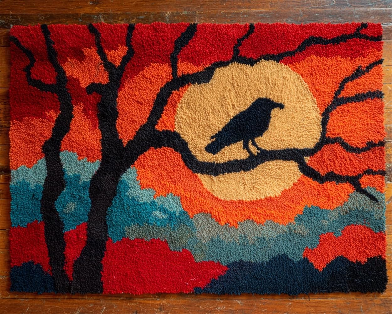 FWRTYCB 3D Latch Hook Rug Kit Crow in the Tree