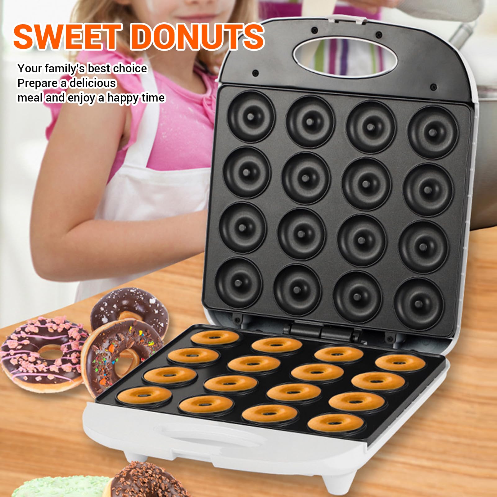 Mini Máquina de Fabricantes de Donas para el Hogar, Mini Fabricante de Donas con Superficies sin Palo Hornee 16 Mini Donas, 1400W Donut Machine para Desayuno, Bocadillos, (EU