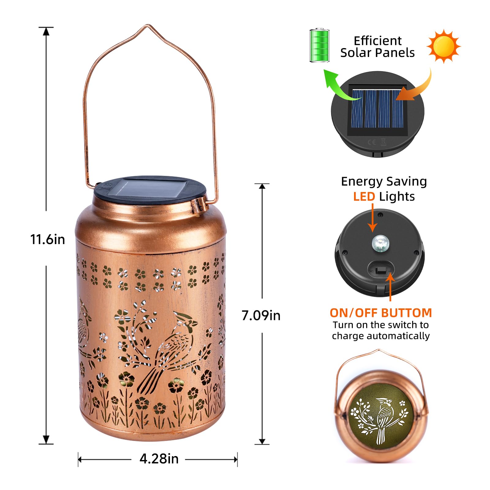 Cardinal Solar Lanterns Outdoor Waterproof Garden Decor Birthday Gifts for Women Men Grandma Mom,Cardinal Hanging Solar Lights Decorative Lantern for Yard, Patio, Lawn,Pathway