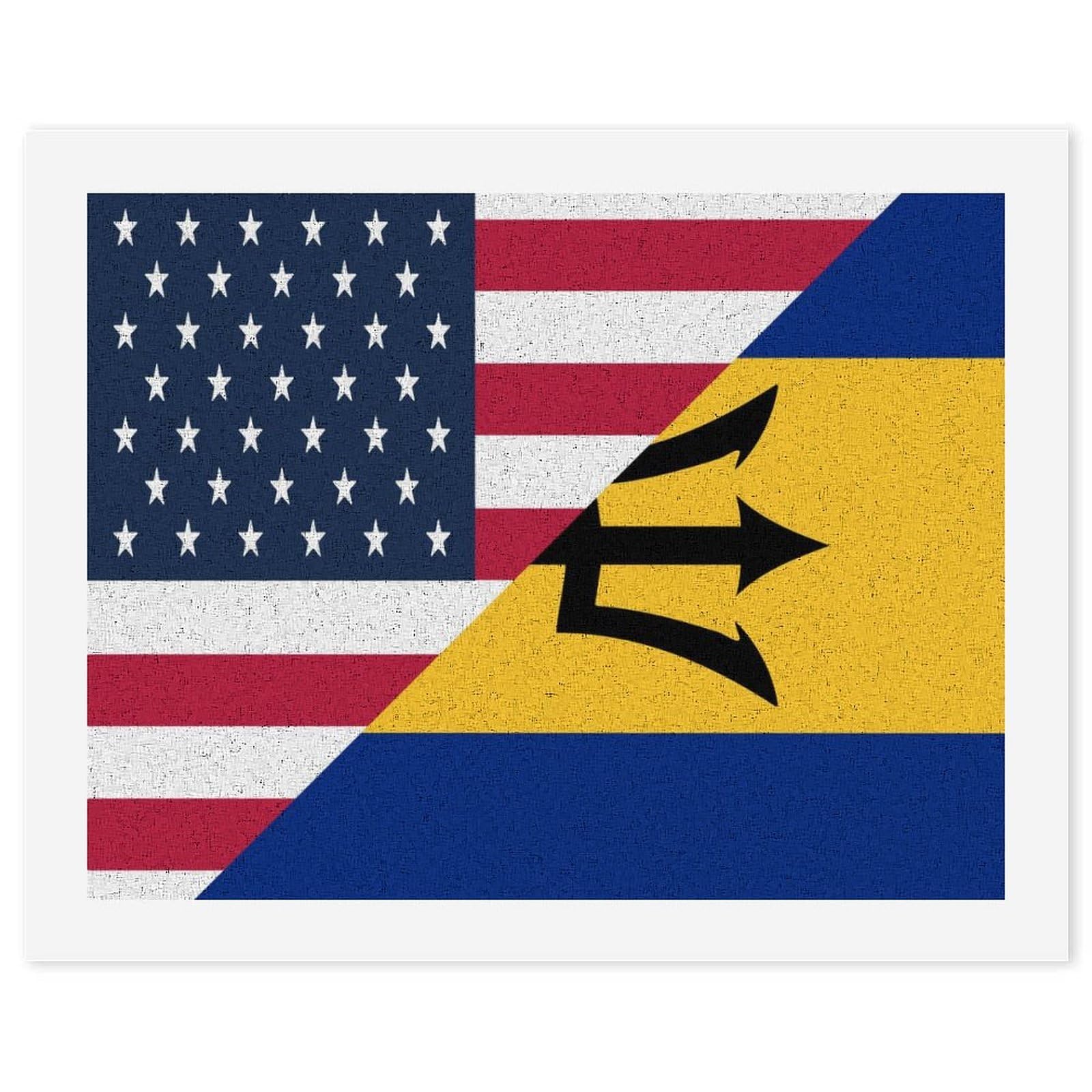 Lustiges Malen-nach-Zahlen-Set für Erwachsene, Motiv: US- und Barbados-Flagge, Baumwolle, digitales Ölgemälde, Heimdekoration, Geschenk, 50 x 65 cm