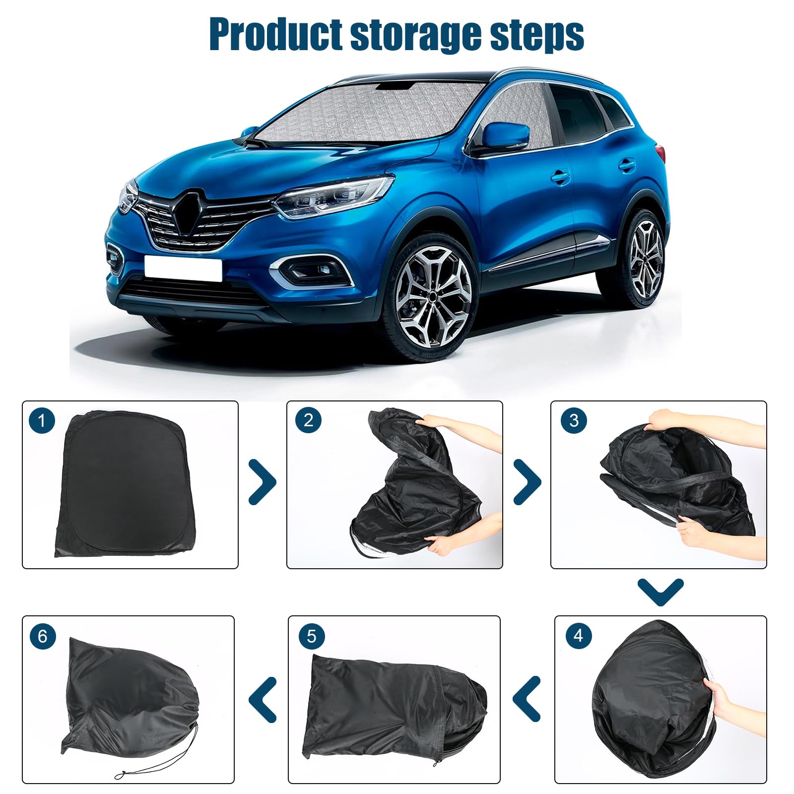 Parabrezza Compatibile con Renault Kadjar 2015-2022, 3 Pezzi Parasole Interna Auto, Visiere Impermeabile e Pieghevole