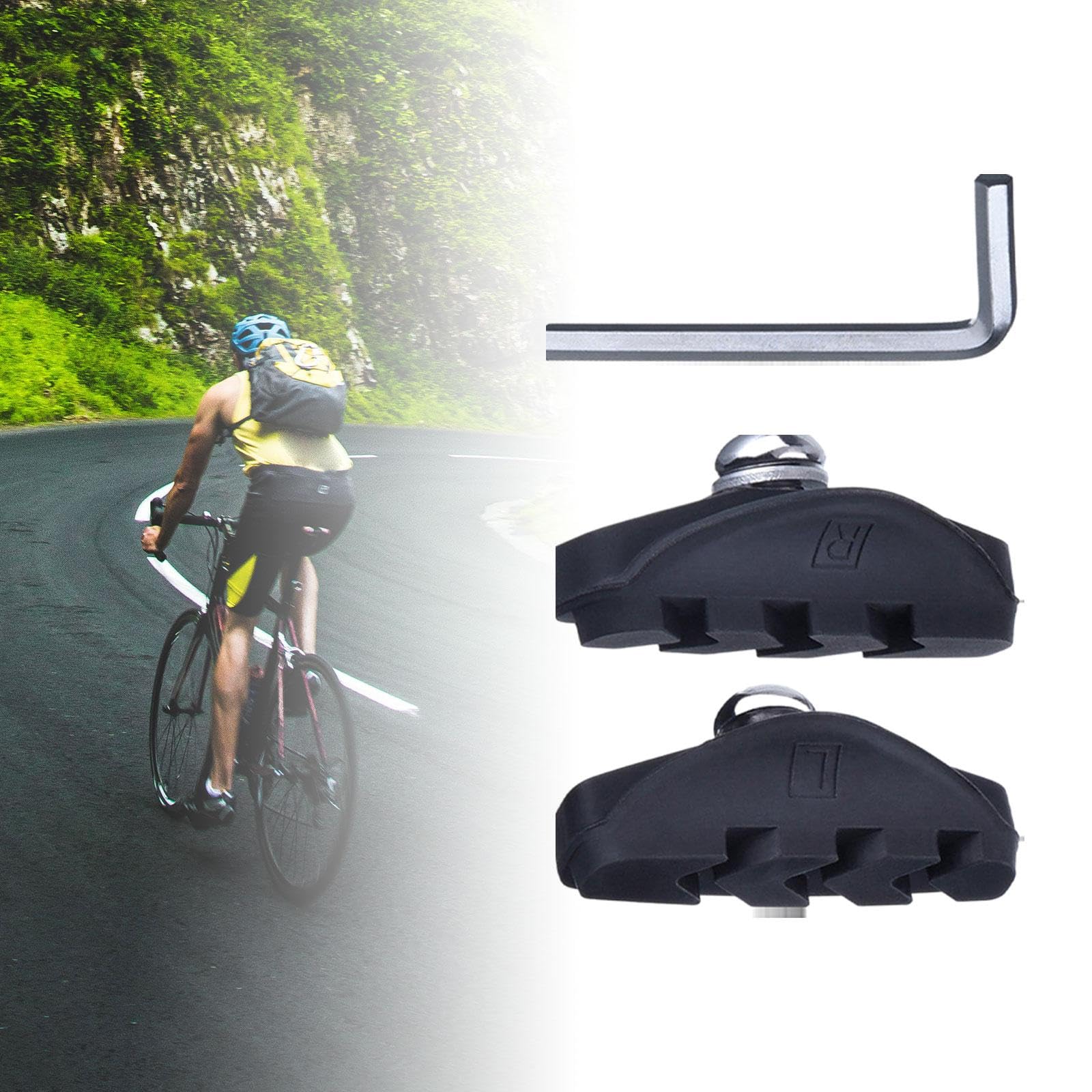 1 Par Pastillas de Freno para Bicicleta V Tipo Zapatas Calzo Soporte 50mm con Goma Antidesgaste Y Aleación Resistente con Llave Aptas para Carretera M