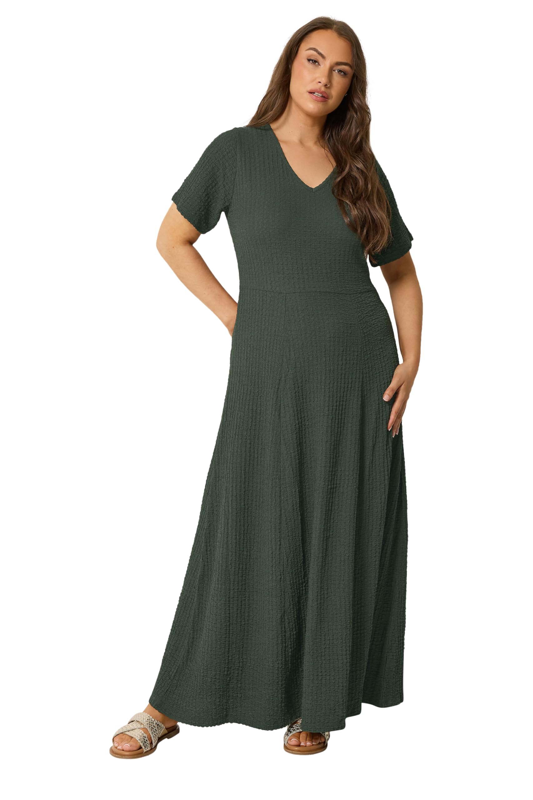 Yours - Women's Maxi Dress - V-Neck - Short Sleeve - Size 22-24 - Dark Olive