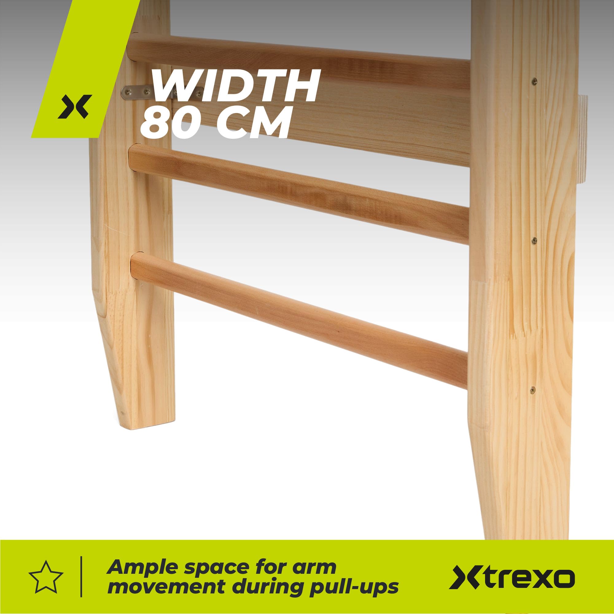 Drewniana ścianka ze szczeblami 230 x 80 cm – ścianka gimnastyczna stabilna do 200 kg – ścianka wspinaczkowa do wnętrz z drewna sosnowego i bukowego – urządzenie fitness dla dzieci i dorosłych