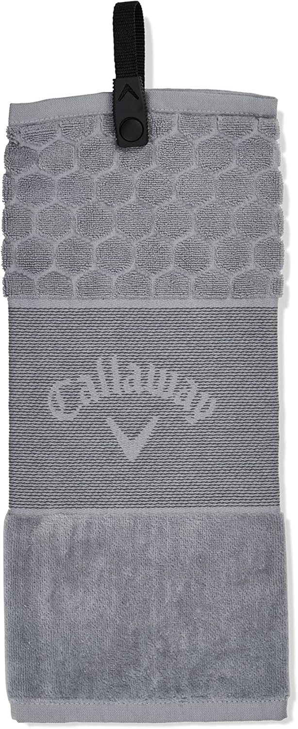 Callaway TW CG Trifold Microfiber Golf Towel SVR 23 - Quick Snap Attachment, Multi-Textured, Super Absorbent 16x21