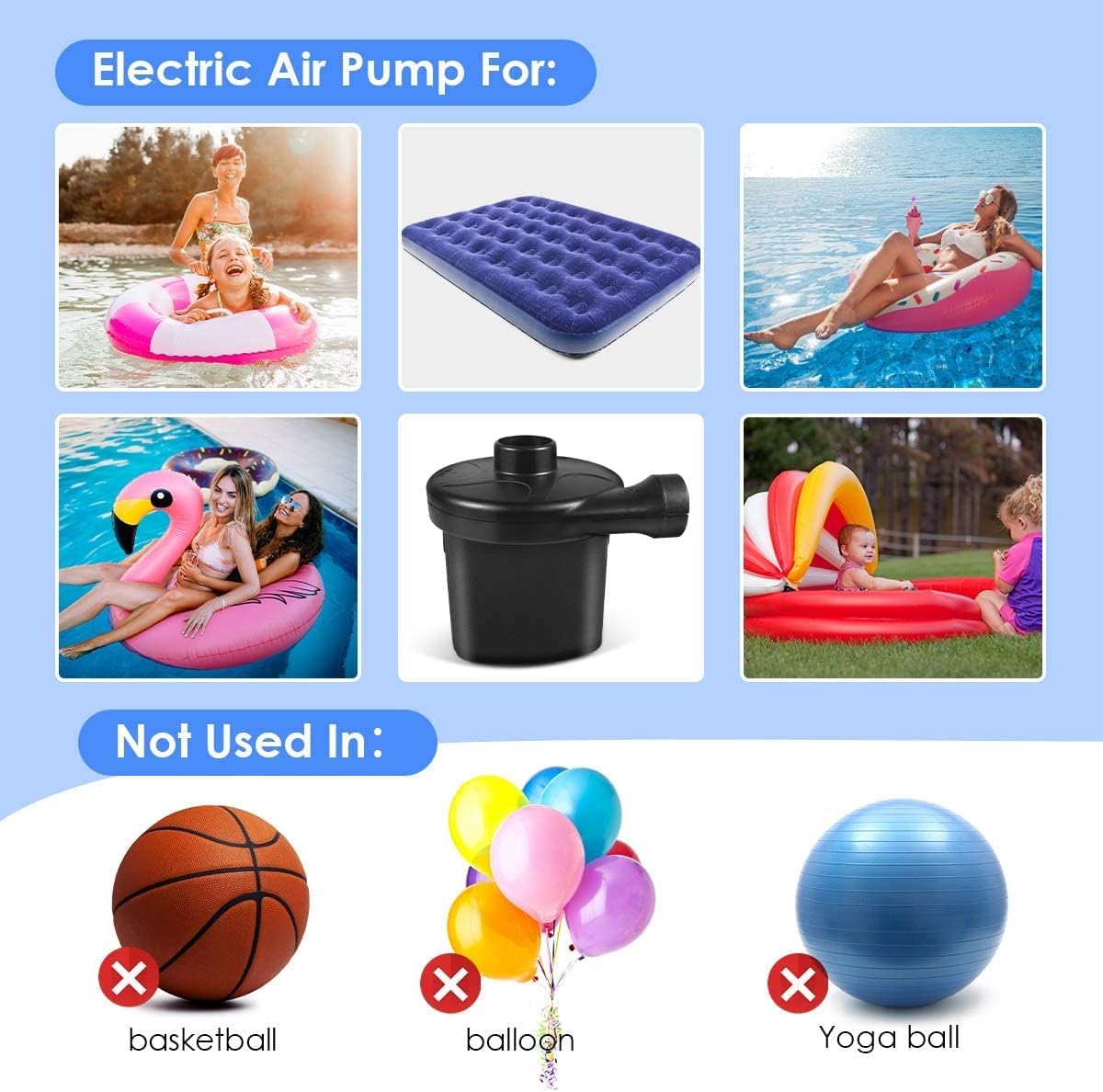 BalleBEeautiful Electric Air Pump, 2022 Upgrade High Power Quick-Fill Mattress Inflator Deflator Pump with 3 Nozzles for Inflatable Cushions, Beds, Pool Float, Swimming Ring, Pump-Black : Home & Kitchen
