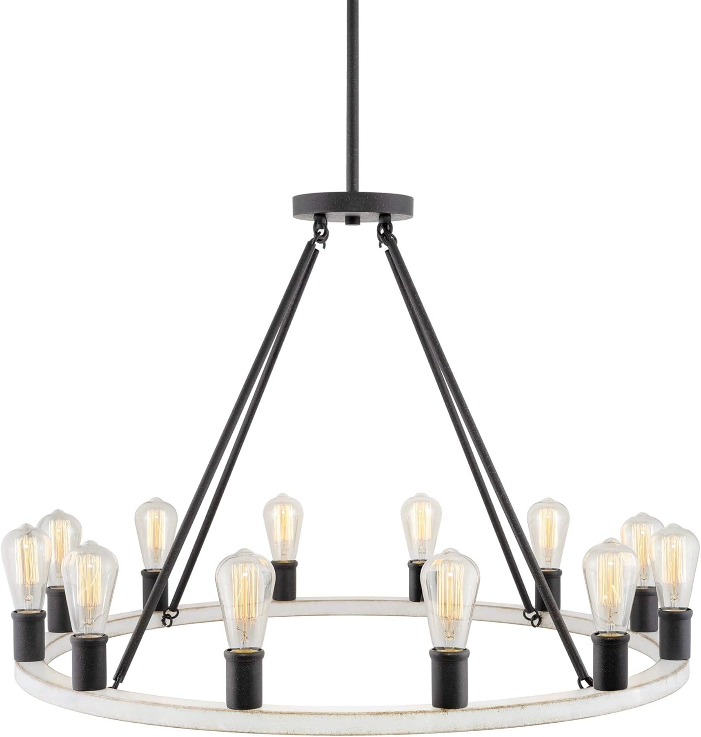 60% оƒƒ Dіѕсоunt Kira Home Jericho 36" 12-Light Large Rustic Farmhouse Wagon Wheel Chandelier, Round Kitchen Island Light, Textured Black Accents + White Ash Wood Style Finish